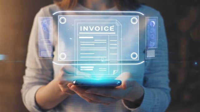 Hologram of a digital invoice. Digital business.