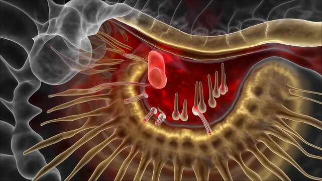 Transparent Cochlear Anatomy CGI Showing Tectorial Membrane and Organ of Corti Layers for Medical Education