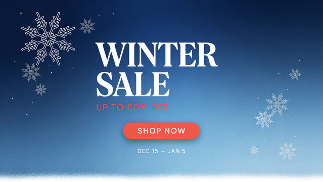 Winter sale promotion banner featuring snowflakes and discount offer for holiday shopping deals