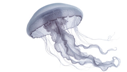 Isolated graceful blue and purple jellyfish with flowing translucent bell and long tentacles © Gabriel