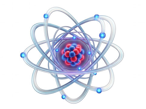 Atomic structure with electron orbits and nucleus isolated on a transparent background