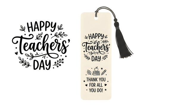 Elegant teachers day bookmark and card design with floral elements and handwritten typography