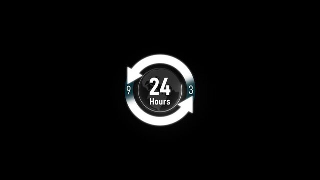 24 hour global service animation with rotating arrows and earth globe concept support business