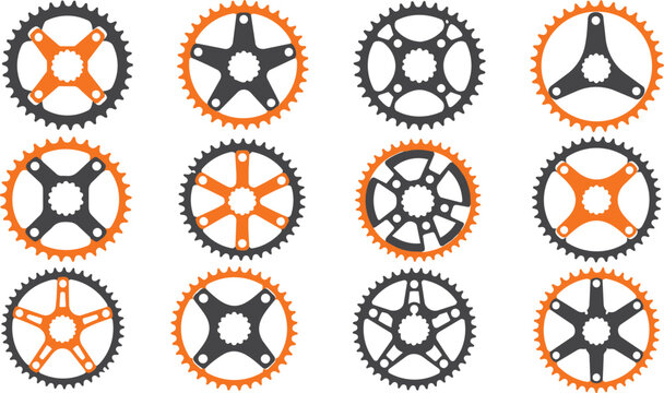 Collection Orange Gray Bicycle Chainrings Vector Graphic Illustration