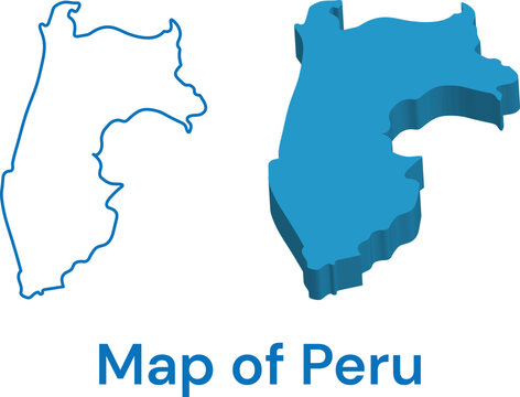 Peru map outline and 3D icon. South America country shape for infographic design.