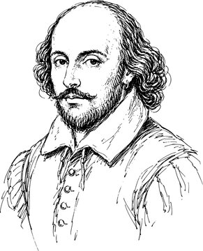 William Shakespeare Hand-Drawn Ink Vector Portrait Illustration Isolated on Transparent Background
