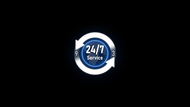 24/7 global service rotating animation, continuous support and business availability concept