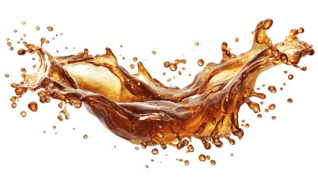 Tea spill with natural droplets isolated on a white background