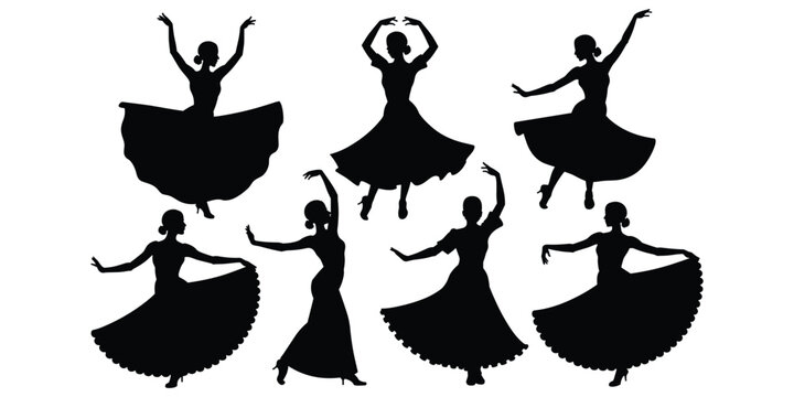 Set of seven dancing women silhouettes d