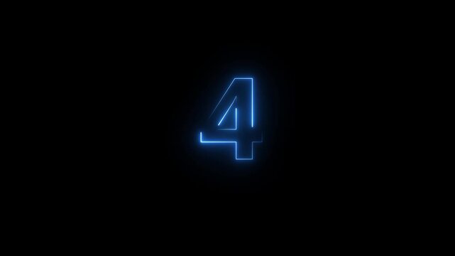 Glowing neon line number 4 text animation on black background. Abstract neon text 4 number countdown icon animation. 4k stock video