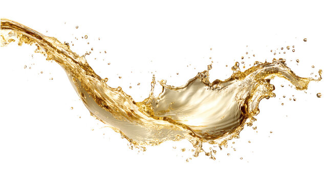 Champagne-colored liquid splash isolated on a white background