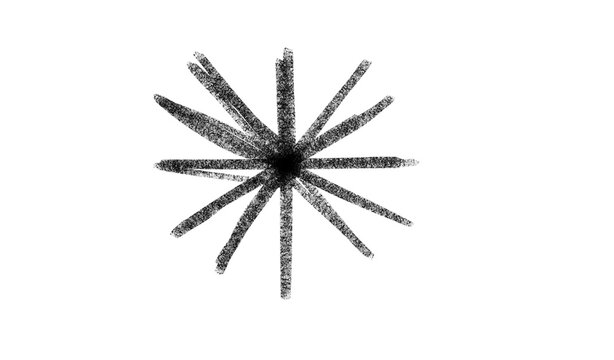 Handdrawn charcoal starburst or sunburst shape isolated on transparent background