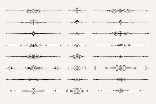 Set of vintage decorative horizontal dividers and borders, ornate calligraphic flourishes and page ornaments for wedding invitations, certificates, and editorial design