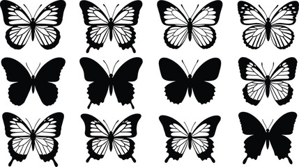 Twelve butterfly silhouettes, outline © MST Hasina