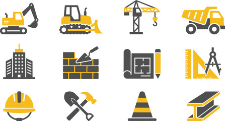 Construction Equipment and Building Industry Icon Set Vector Illustration © Rifat22