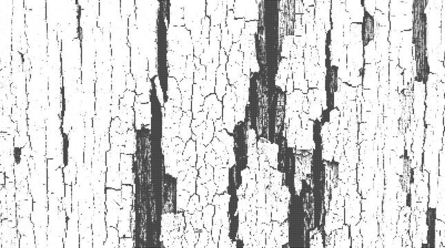 Halftone grunge texture vector background with distressed crack pattern abstract cracked wood texture with retro halftone vector dots