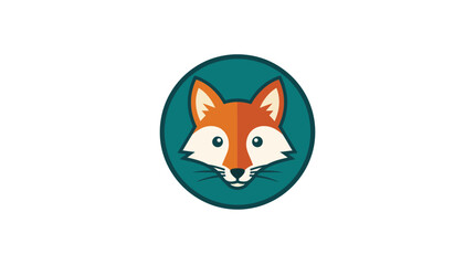 Fototapeta premium A cute stylized fox head icon inside a circular teal background.