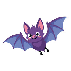 Fototapeta premium Cute Purple Bat Flying — Happy Cartoon Bat with Pink Ears and Smiling Face Vector