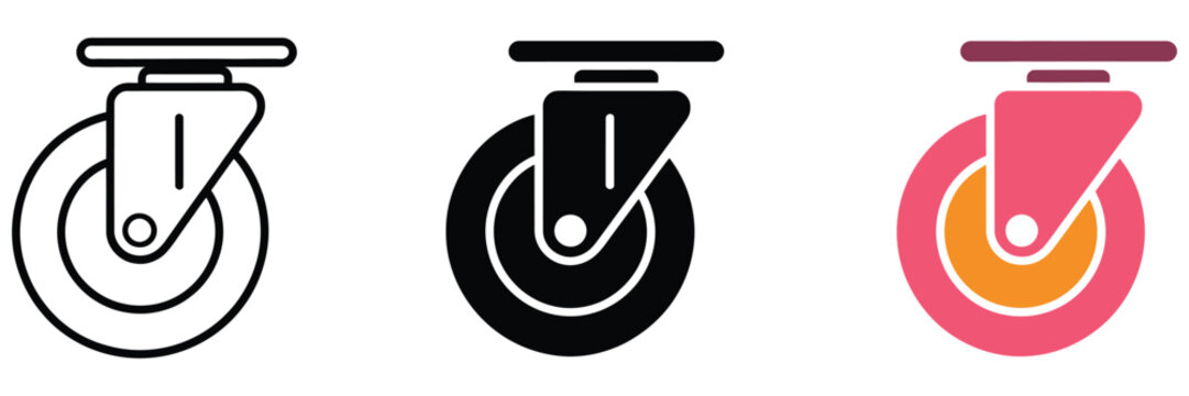 Industrial Caster Wheel Icon Set Showing Heavy Duty Mobility Wheels for Industrial Equipment and Cart 