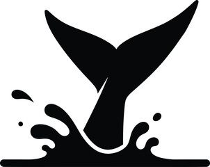 Naklejka premium Silhouette design featuring a large whale tail splashing in ocean vector