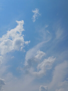 Bright blue sky with soft white fluffy clouds on a sunny day