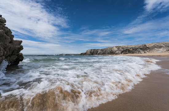 Long exposure picture of Plage de Port Bara on the french atlantic coast.