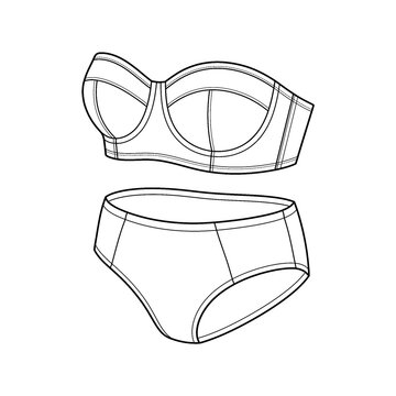 Hand drawn sketch of strapless bra and briefs set three quarter view isolated.