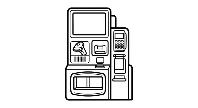 Detailed outline of a point of sale system with card reader and display black and white silhouette pos terminal