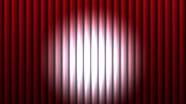 Classic crimson red cinema curtains closing on green screen, 3d velvet side drape reveal with spotlight and chroma key background for movie premiere video transition 4k