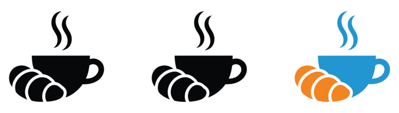 Coffee Croissant Breakfast Cafe Icon for Bakery Morning Meal Beverage and Restaurant Menu 
