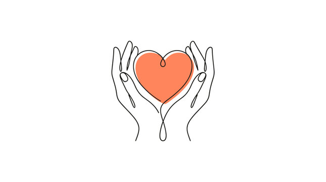 Illustration of hands gently holding a heart symbolizing care compassion and love