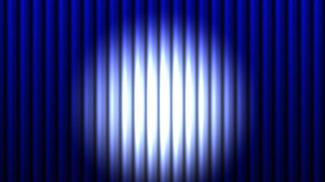 Royal blue theater curtains closing on green screen, 3d side drape reveal with center spotlight and chroma key background for cinematic event video transition 4k