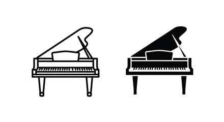 Two grand piano silhouettes with detailed keys and legs on a white background silhouette grandpiano instrument keyboard © ARSM D