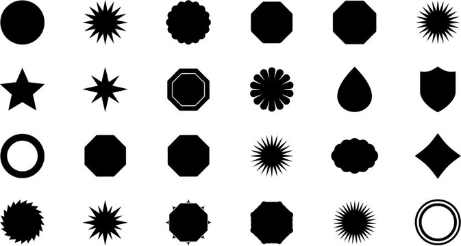 Black geometric shape collection stars octagons diamonds and circular design elements