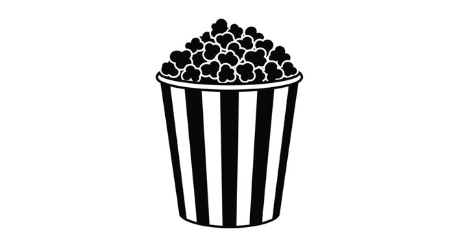 A full container of popcorn depicted as a black and white silhouette bucket snack treat food movie
