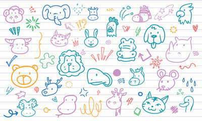 Fototapeta premium Horizontal Cute Animal Faces Lined Paper Pattern