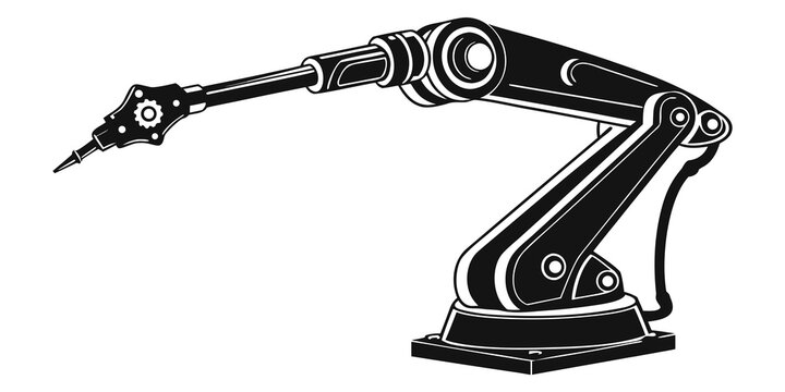 Black robotic arm with gripper, isolated on white background, robotic gripper industrial robot