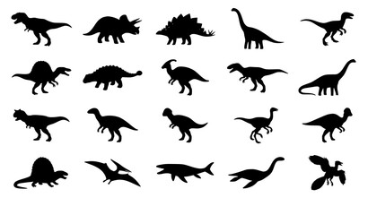 Prehistoric Dinosaur Species Black Silhouette Vector Collection with Jurassic and Cretaceous Dinosaurs © Shapla