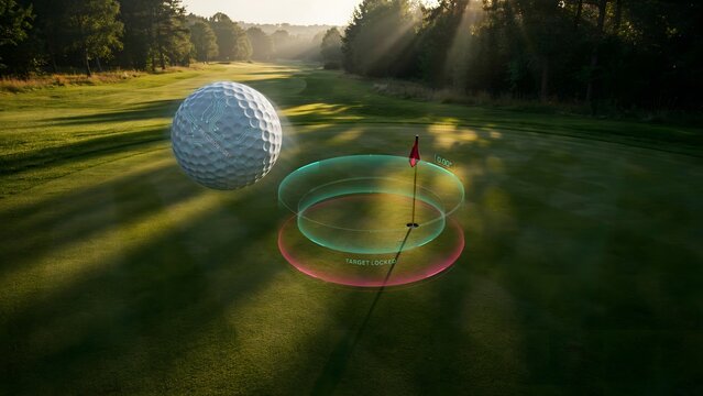 Smart golf ball with holographic target &ndash; Great for golf technology, precision, and sports.