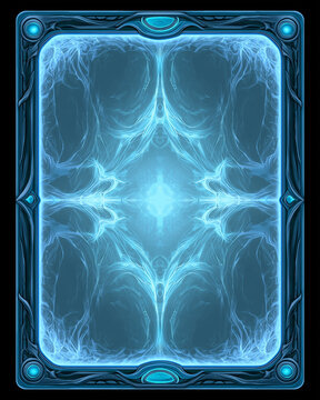 abstract blue background with a frame, abstract blue background, Fantasy card game template border, Mystic Frost Energy Fantasy Trading Card Back Template with Glowing Blue Arcane Frame