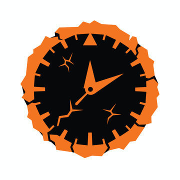 Distressed clock icon, broken time symbol, abstract urgency concept, orange and black, concept of deadline pressure