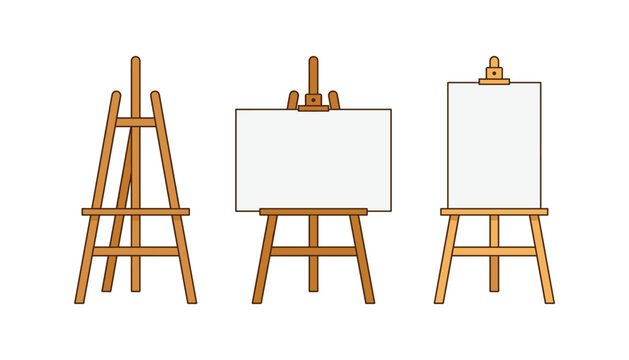 Wooden artist easel set with blank white canvas boards vector illustration of painting stands isolated on white background