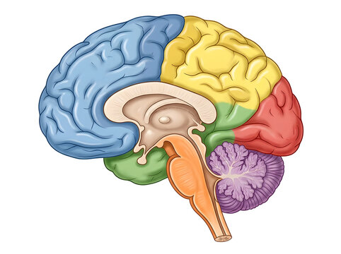 Colorful human brain diagram with lobes labeled
