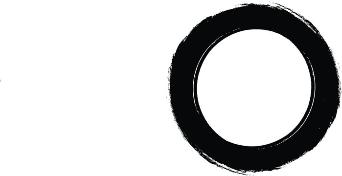 Grunge textured circular vector brush stroke frame in black ink with circular isolated abstract
