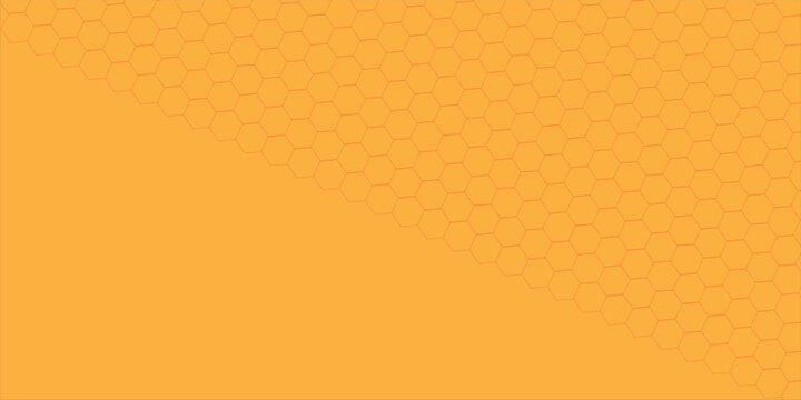 Seamless orange honeycomb pattern background, abstract geometric vector grid with red hexagonal lines.