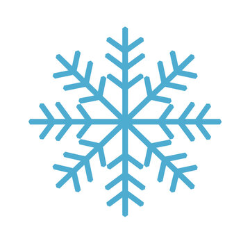Isolated light blue snowflake icon, simple geometric winter symbol, crisp and clean graphic element