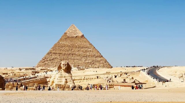 The Great Sphinx guards the pyramids of the pharaohs at Giza.
