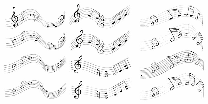 musical notes and staffs vector illustration music notation clef quavers