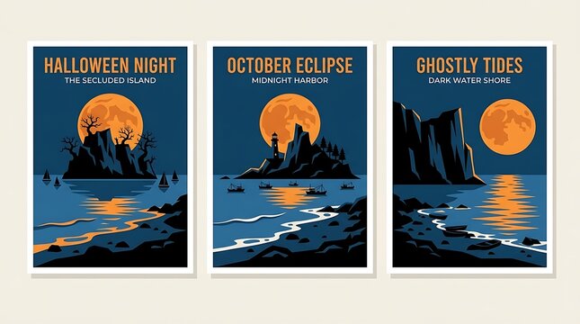 Spooky halloween template posters vintage style designs for october celebrations