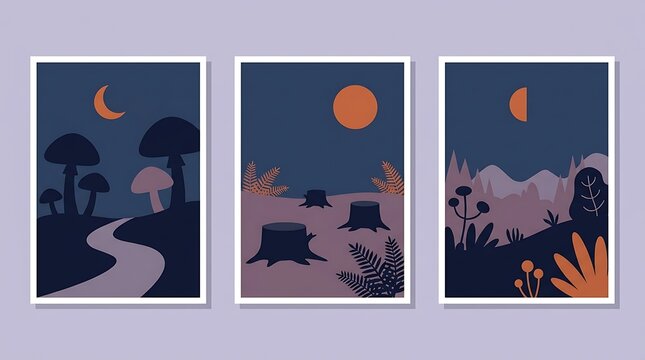 Spooky halloween template forest art prints set of three wall decor